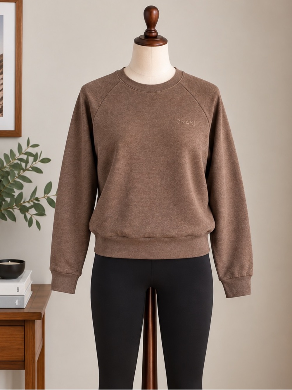 ORAKI Mocha Brown Fleece Crewneck Sweatshirt Small Made in Canada Minimalist